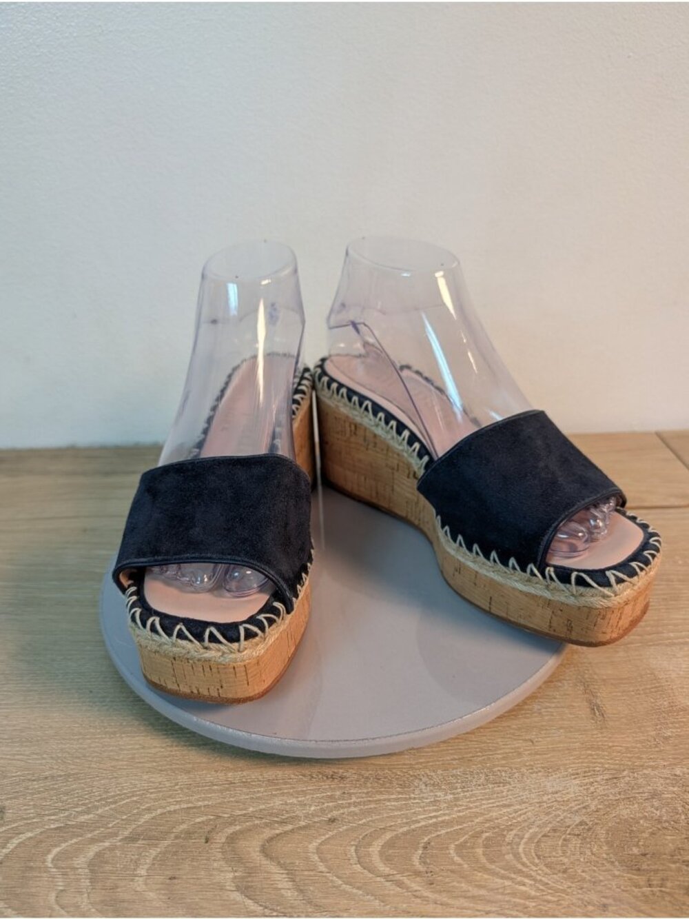 Kate Spade Cosette Platform Cork Slides Navy Blue Suede Mules New York Wedges 8